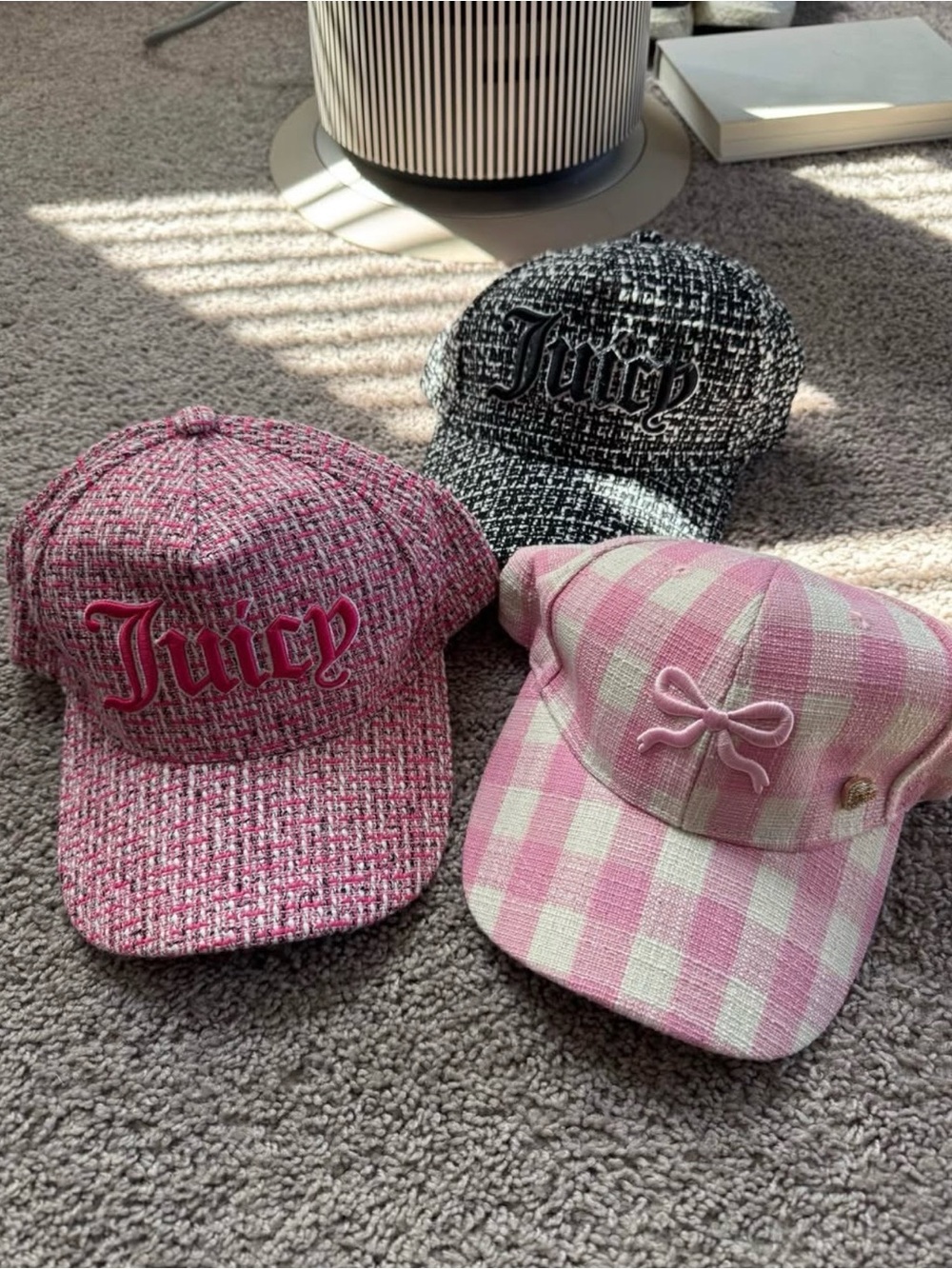 Juicy Couture Black and White Tweed Cap with Pink Trim